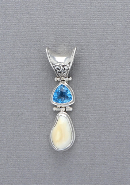Sterling Silver Elk Ivory Pendant with Blue Quartz